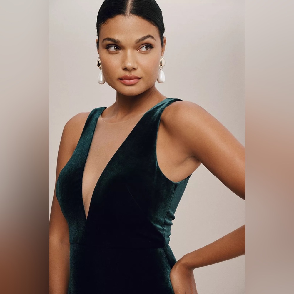 Jenny Yoo Logan Deep V Velvet Column dress - Picture 6 of 6